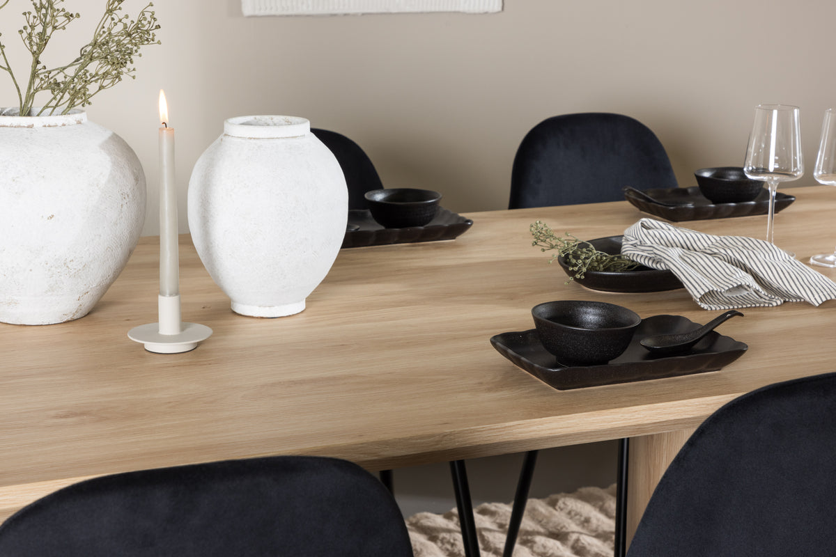 Spisebordsstol 2-pak Sort + Rektangulært Spisebord 210 x 100 Natur