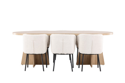 Oval Spisebord 230 x 115 Natur + Spisestuestol 2-pak Hvid