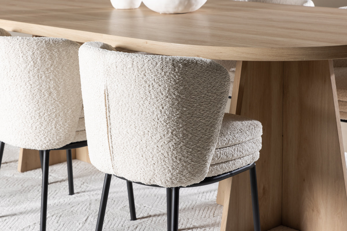 Oval Spisebord 230 x 115 Natur + Spisestuestol 2-pak Hvid