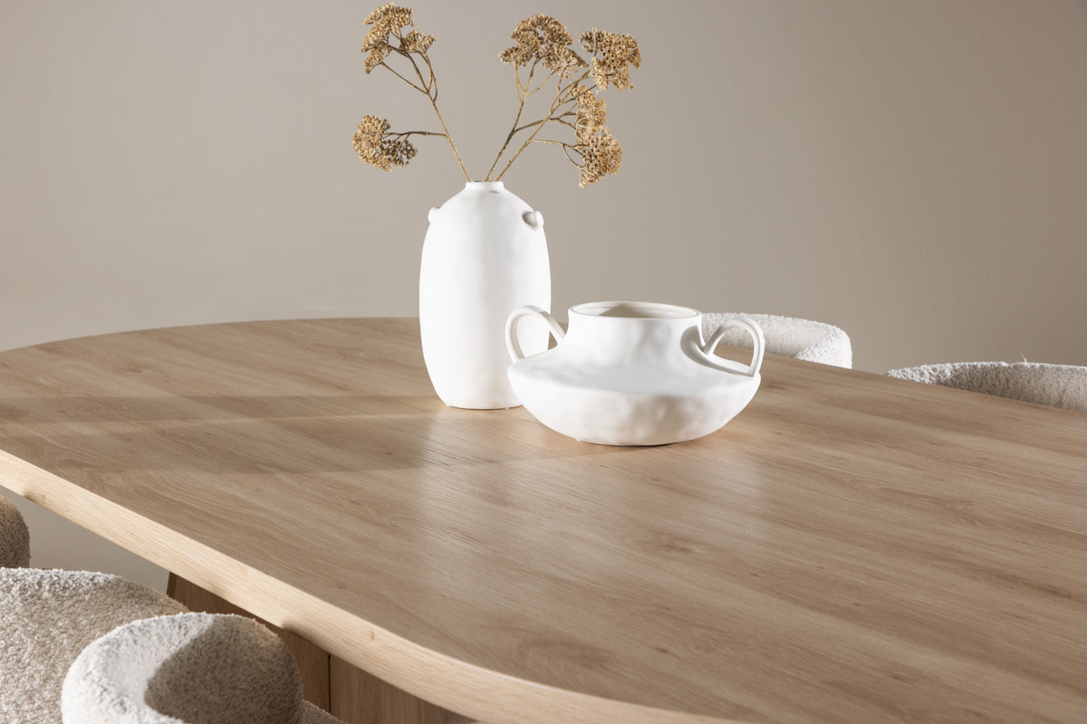 Oval Spisebord 230 x 115 Natur + Spisestuestol 2-pak Hvid