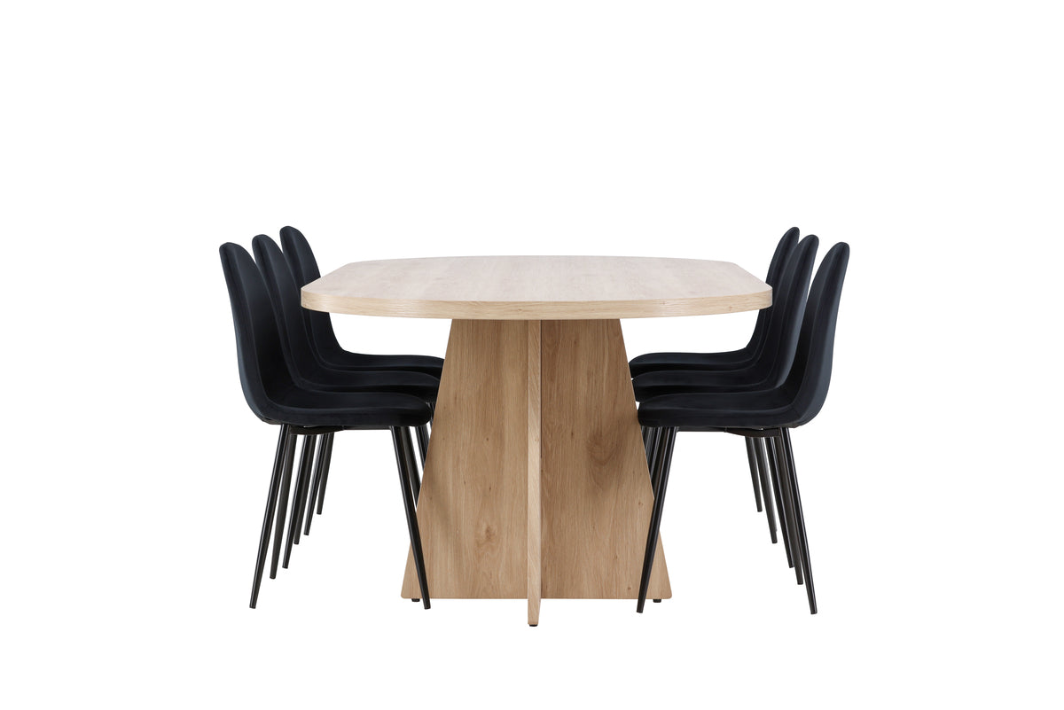 Spisebordsstol 2-pak Sort + Ovalt Spisebord 230 x 115 Natur
