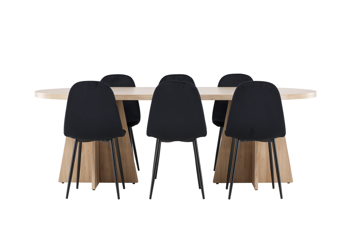 Spisebordsstol 2-pak Sort + Ovalt Spisebord 230 x 115 Natur