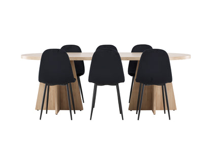 Spisebordsstol 2-pak Sort + Ovalt Spisebord 230 x 115 Natur