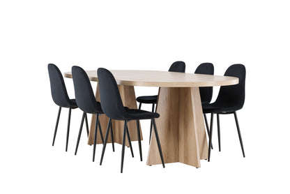 Spisebordsstol 2-pak Sort + Ovalt Spisebord 230 x 115 Natur