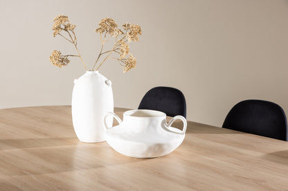 Spisebordsstol 2-pak Sort + Ovalt Spisebord 230 x 115 Natur