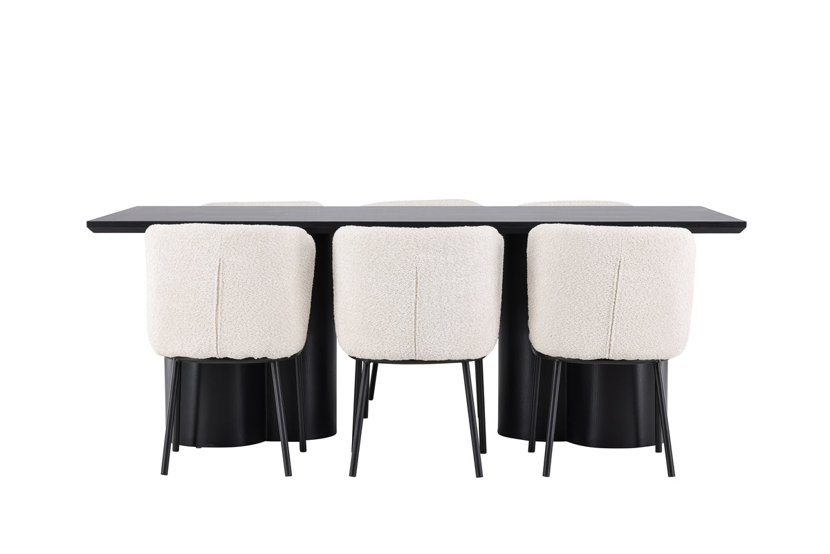 Agnes & Olivia Spisebordsstole 2-pak Hvid + Rektangulært Spisebord 210 x 100 Sort