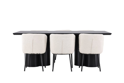 Agnes & Olivia Spisebordsstole 2-pak Hvid + Rektangulært Spisebord 210 x 100 Sort