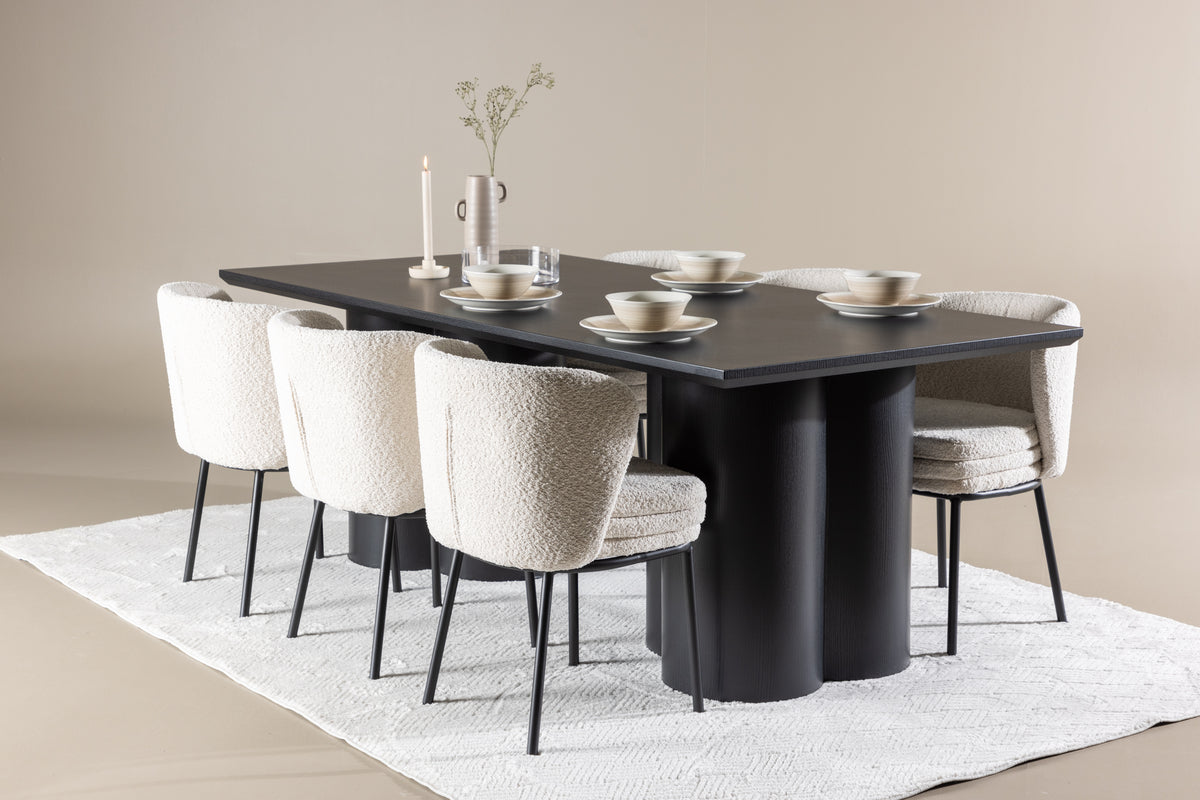 Agnes & Olivia Spisebordsstole 2-pak Hvid + Rektangulært Spisebord 210 x 100 Sort