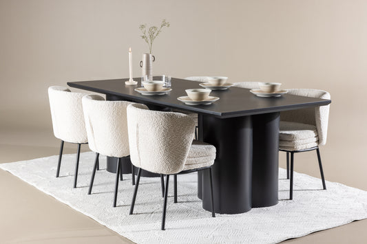 Agnes & Olivia Spisebordsstole 2-pak Hvid + Rektangulært Spisebord 210 x 100 Sort