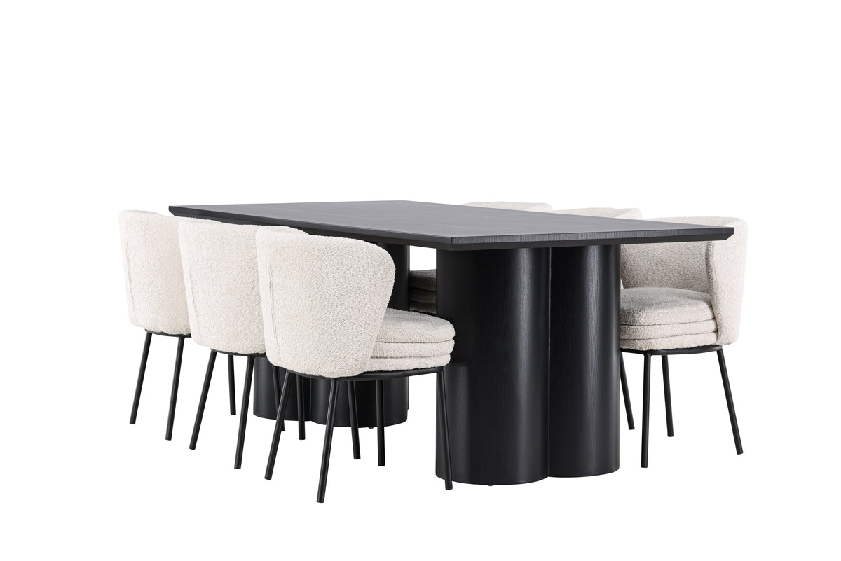 Agnes & Olivia Spisebordsstole 2-pak Hvid + Rektangulært Spisebord 210 x 100 Sort