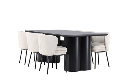 Agnes & Olivia Spisebordsstole 2-pak Hvid + Rektangulært Spisebord 210 x 100 Sort