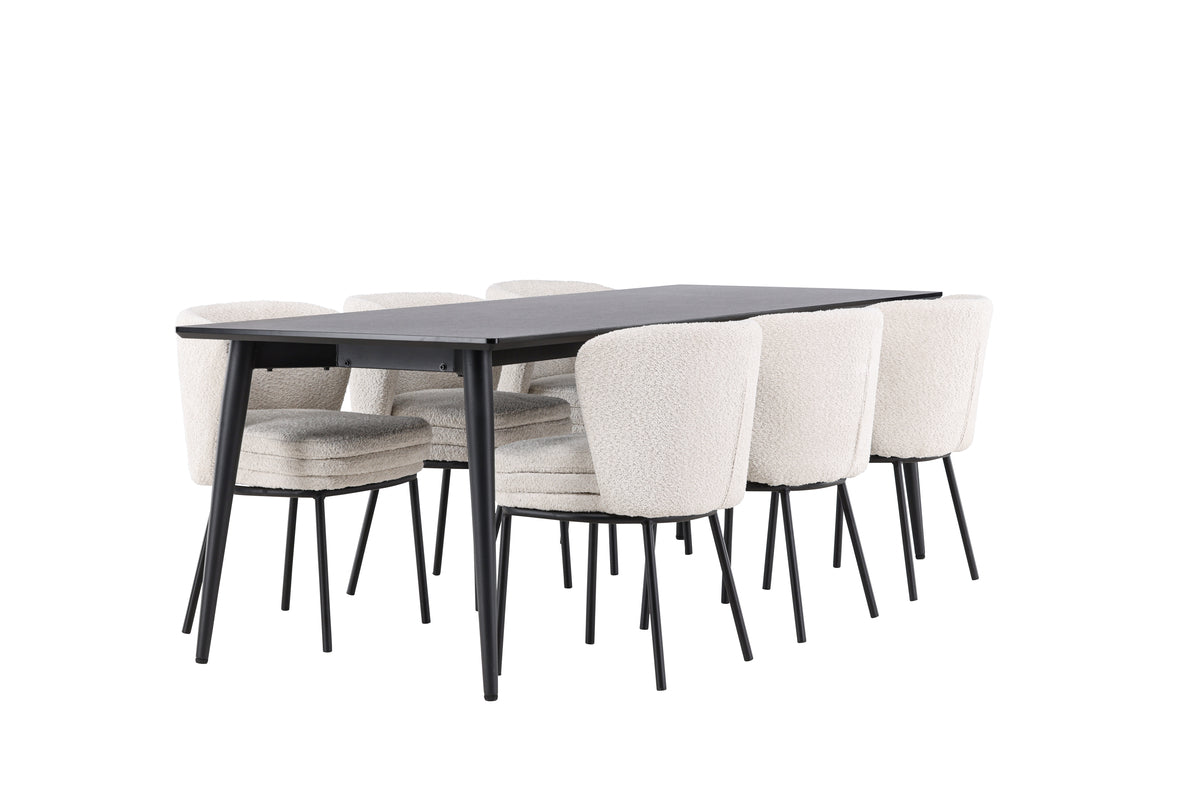 Agnes & Ellis Spisebordsstole 2-pak Hvid + Rektangulært Spisebord 230 x 85 Sort