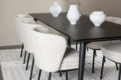 Agnes & Ellis Spisebordsstole 2-pak Hvid + Rektangulært Spisebord 230 x 85 Sort