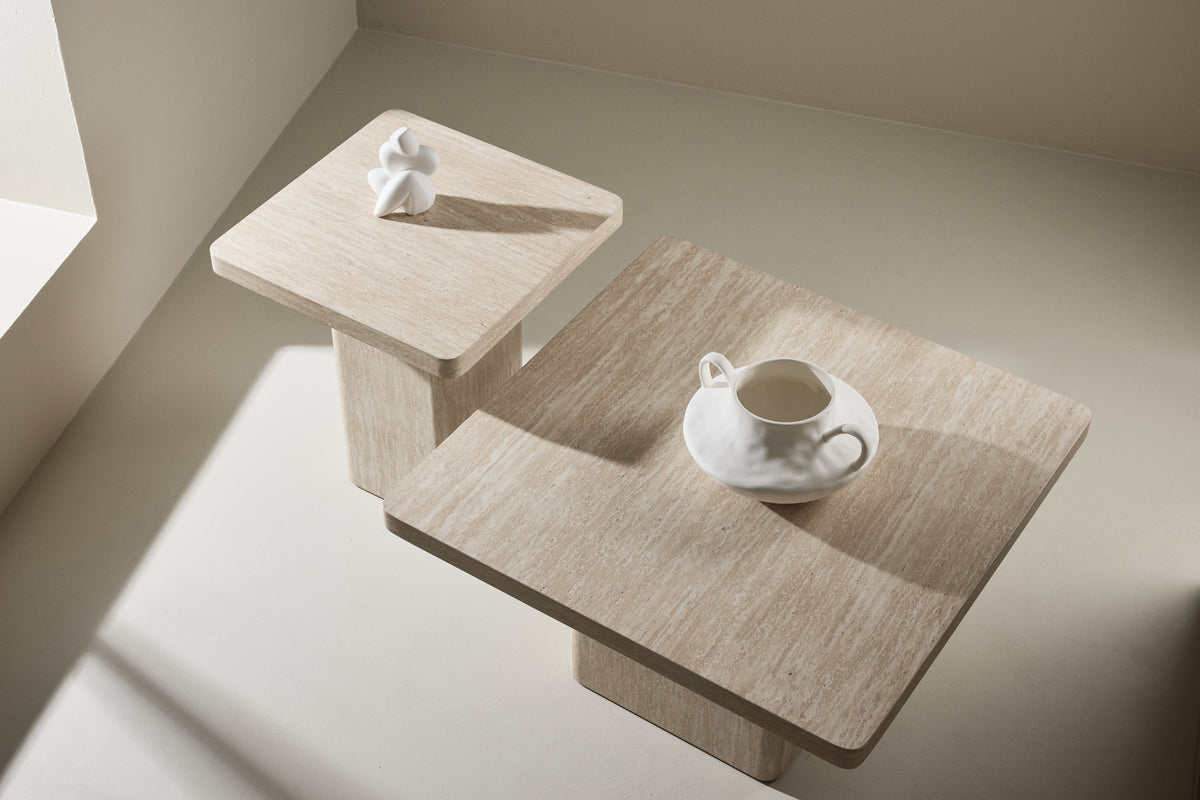 Sofa Bord 50 x 50 Beige + Sofa Bord 80 x 80 Beige