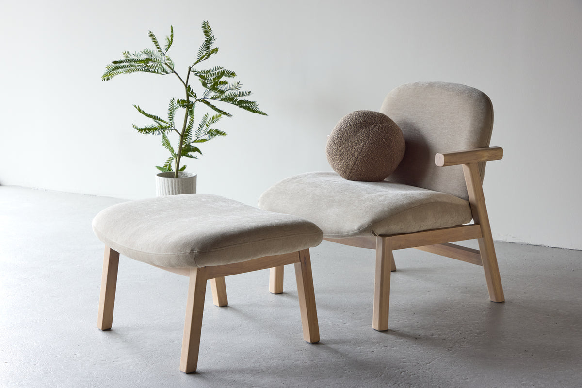 Skammel 60 x 42 x 70 Beige + Lænestol Beige