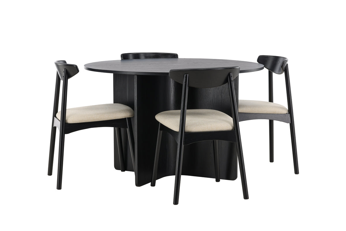 Spisebordsstol 2-pak Sort + Rundt spisebord 120 Sort