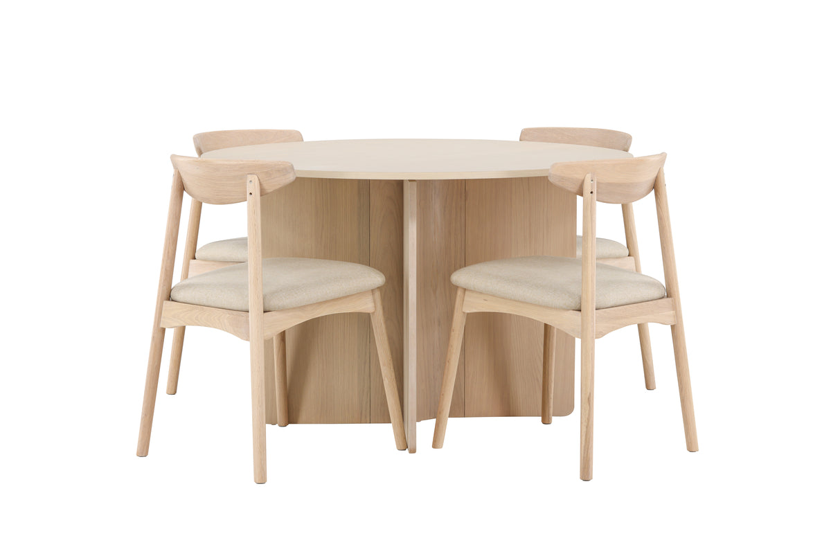 Spisebordsstol 2-pak Whitewash + Rundt spisebord 120 Whitewash