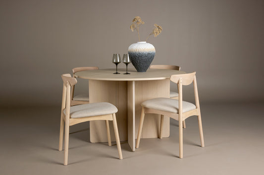 Spisebordsstol 2-pak Whitewash + Rundt spisebord 120 Whitewash