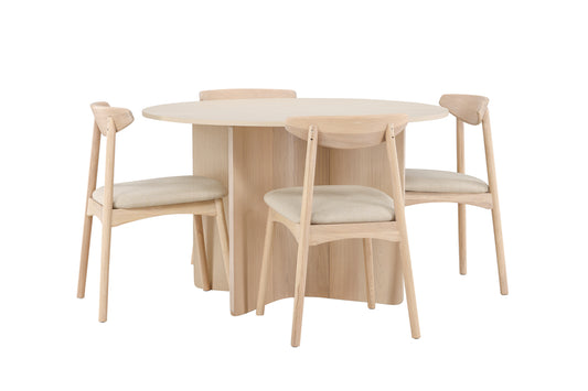 Spisebordsstol 2-pak Whitewash + Rundt spisebord 120 Whitewash