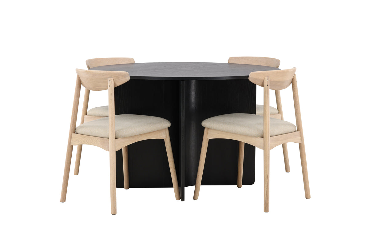 Spisebordsstol 2-pak Whitewash + Rundt spisebord 120 Sort