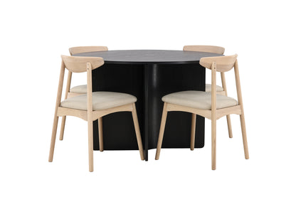 Spisebordsstol 2-pak Whitewash + Rundt spisebord 120 Sort
