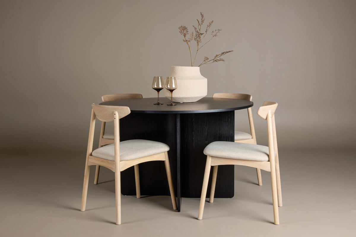 Spisebordsstol 2-pak Whitewash + Rundt spisebord 120 Sort