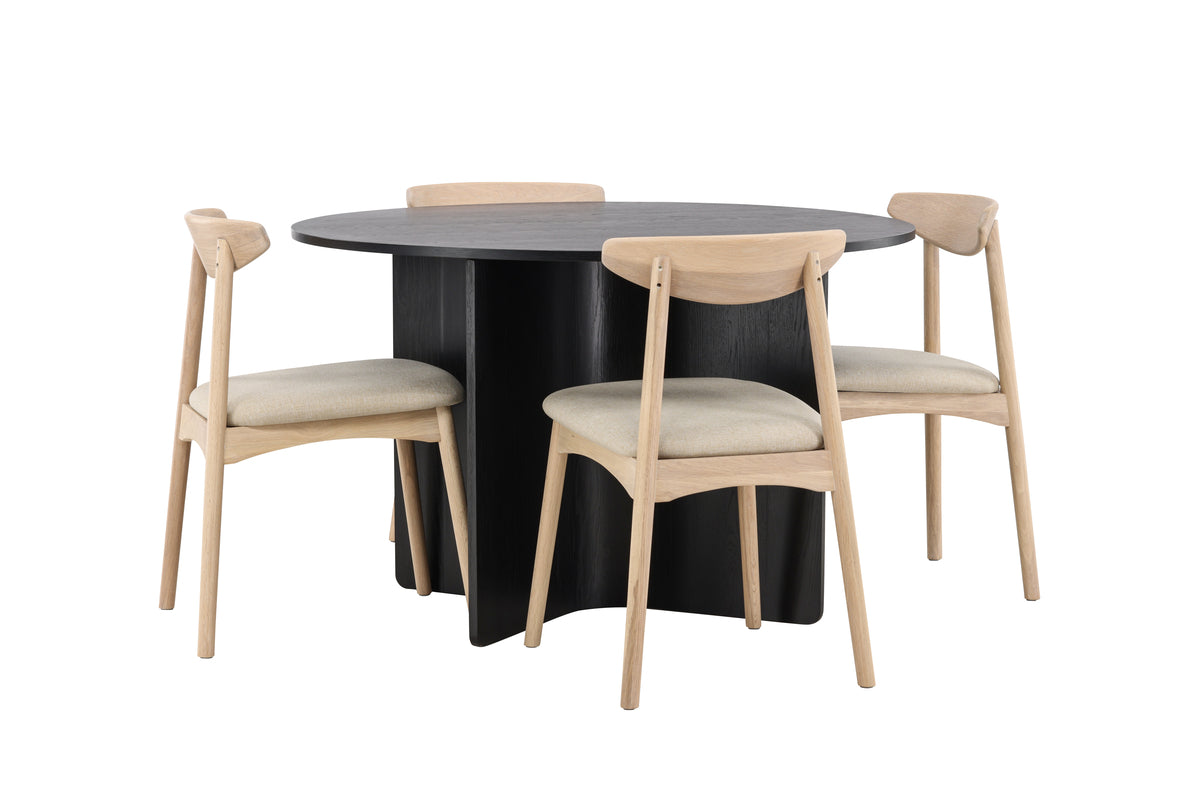 Spisebordsstol 2-pak Whitewash + Rundt spisebord 120 Sort