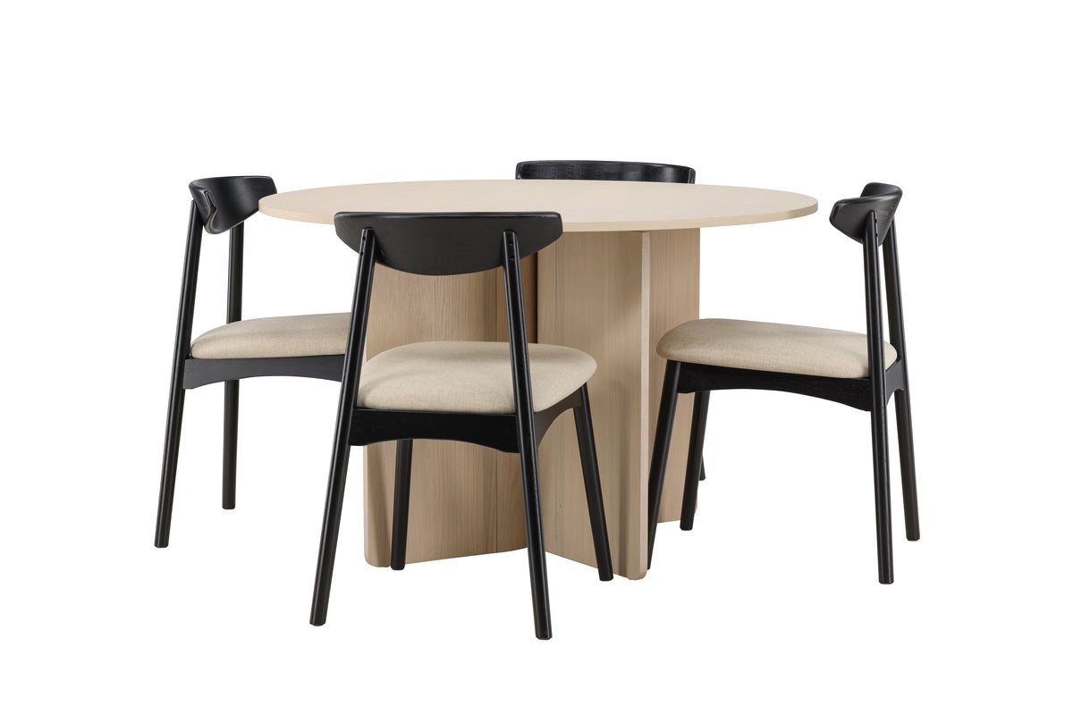 Spisebordsstol 2-pak Sort + Rundt spisebord 120 Whitewash