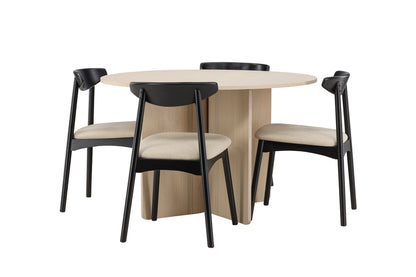 Spisebordsstol 2-pak Sort + Rundt spisebord 120 Whitewash