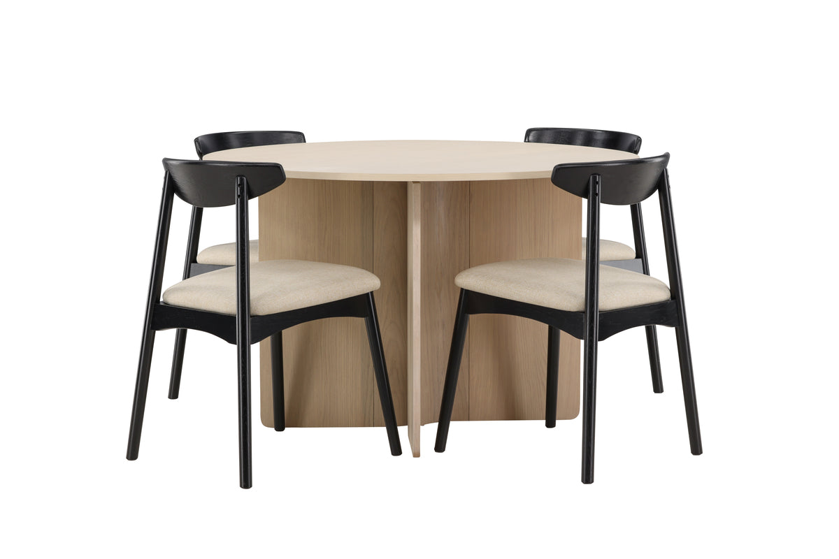 Spisebordsstol 2-pak Sort + Rundt spisebord 120 Whitewash