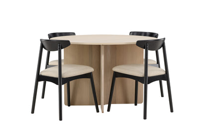 Spisebordsstol 2-pak Sort + Rundt spisebord 120 Whitewash