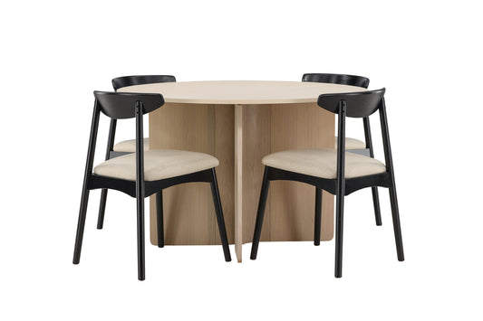 Spisebordsstol 2-pak Sort + Rundt spisebord 120 Whitewash