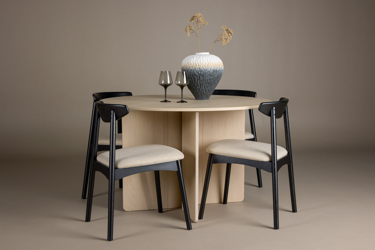 Spisebordsstol 2-pak Sort + Rundt spisebord 120 Whitewash