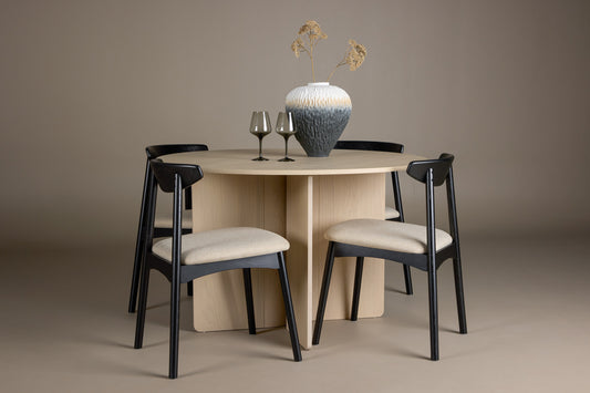 Spisebordsstol 2-pak Sort + Rundt spisebord 120 Whitewash