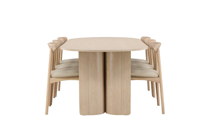 Spisebordsstol 2-pak Whitewash + Ovalt Spisebord 220 x 100 Whitewash