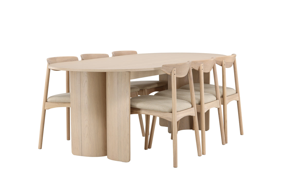 Spisebordsstol 2-pak Whitewash + Ovalt Spisebord 220 x 100 Whitewash