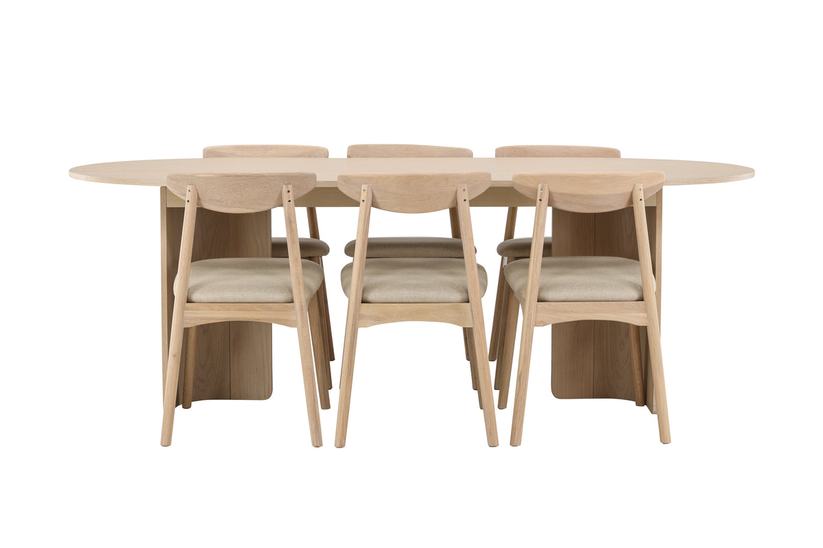 Spisebordsstol 2-pak Whitewash + Ovalt Spisebord 220 x 100 Whitewash
