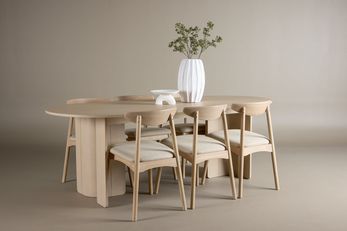 Spisebordsstol 2-pak Whitewash + Ovalt Spisebord 220 x 100 Whitewash