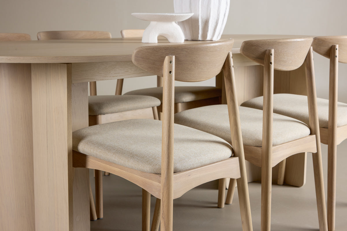 Spisebordsstol 2-pak Whitewash + Ovalt Spisebord 220 x 100 Whitewash