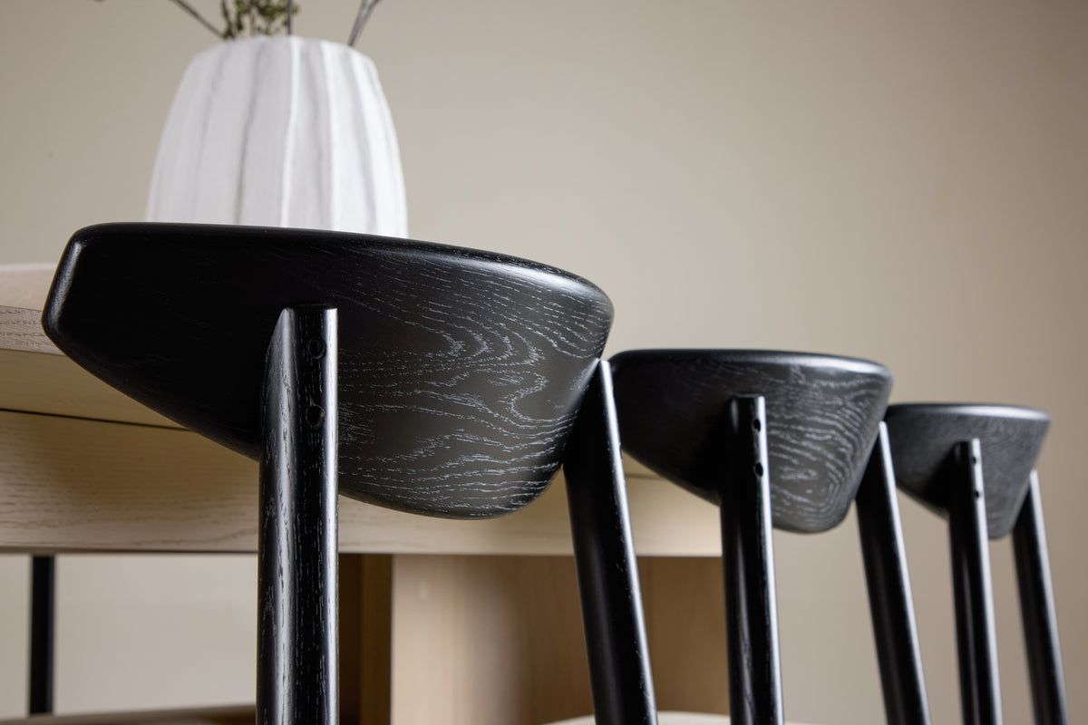 Spisebordsstol 2-pak Sort + Ovalt Spisebord 220 x 100 Whitewash