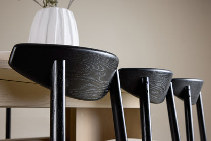 Spisebordsstol 2-pak Sort + Ovalt Spisebord 220 x 100 Whitewash