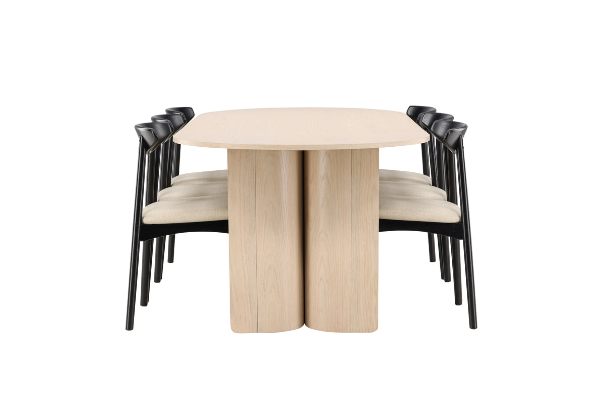 Spisebordsstol 2-pak Sort + Ovalt Spisebord 220 x 100 Whitewash