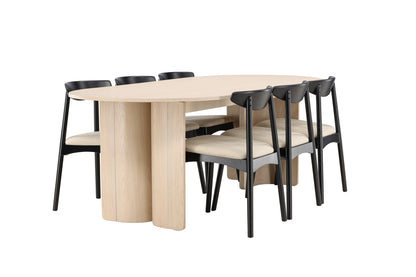 Spisebordsstol 2-pak Sort + Ovalt Spisebord 220 x 100 Whitewash