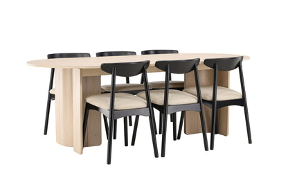 Spisebordsstol 2-pak Sort + Ovalt Spisebord 220 x 100 Whitewash