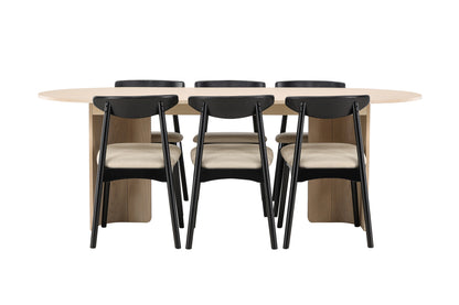 Spisebordsstol 2-pak Sort + Ovalt Spisebord 220 x 100 Whitewash