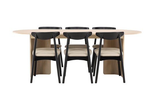 Spisebordsstol 2-pak Sort + Ovalt Spisebord 220 x 100 Whitewash