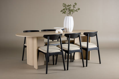 Spisebordsstol 2-pak Sort + Ovalt Spisebord 220 x 100 Whitewash