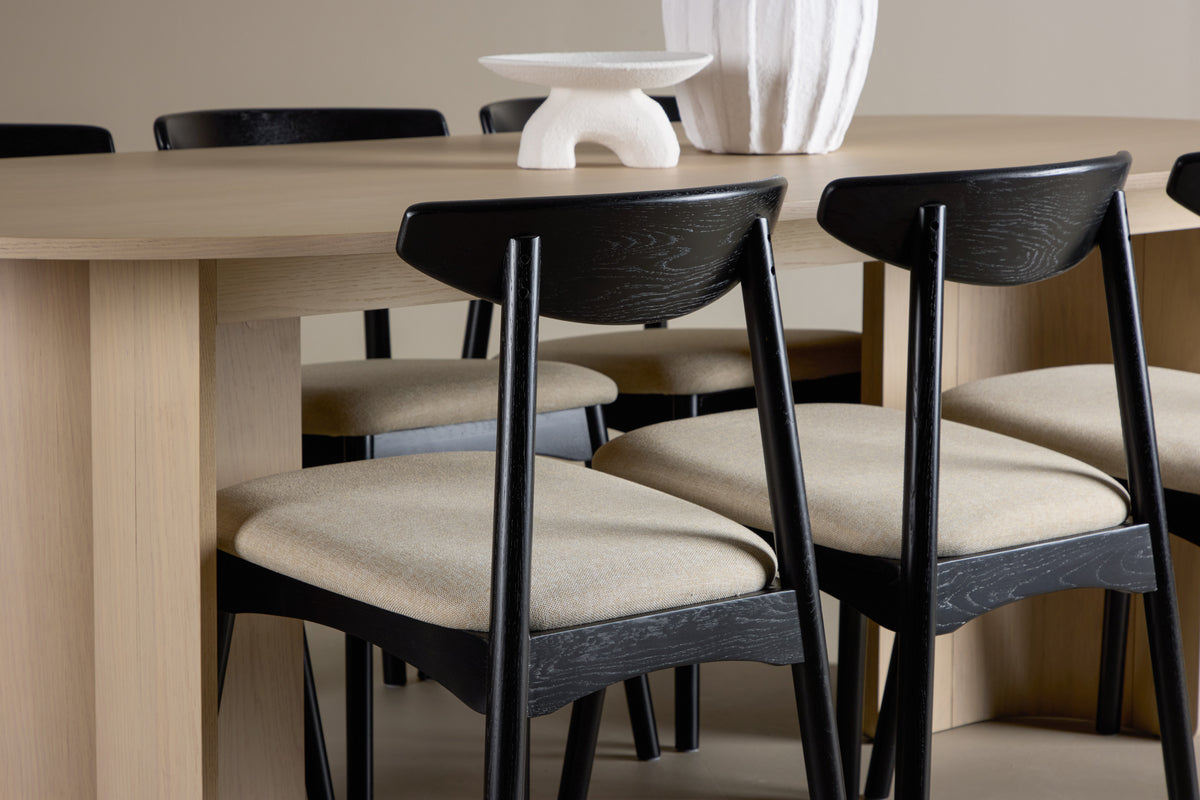 Spisebordsstol 2-pak Sort + Ovalt Spisebord 220 x 100 Whitewash