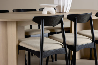 Spisebordsstol 2-pak Sort + Ovalt Spisebord 220 x 100 Whitewash
