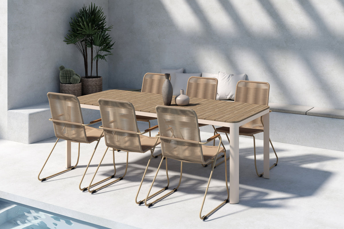 Rektangulært spisebord 210 x 90 Beige + Spisestol Beige